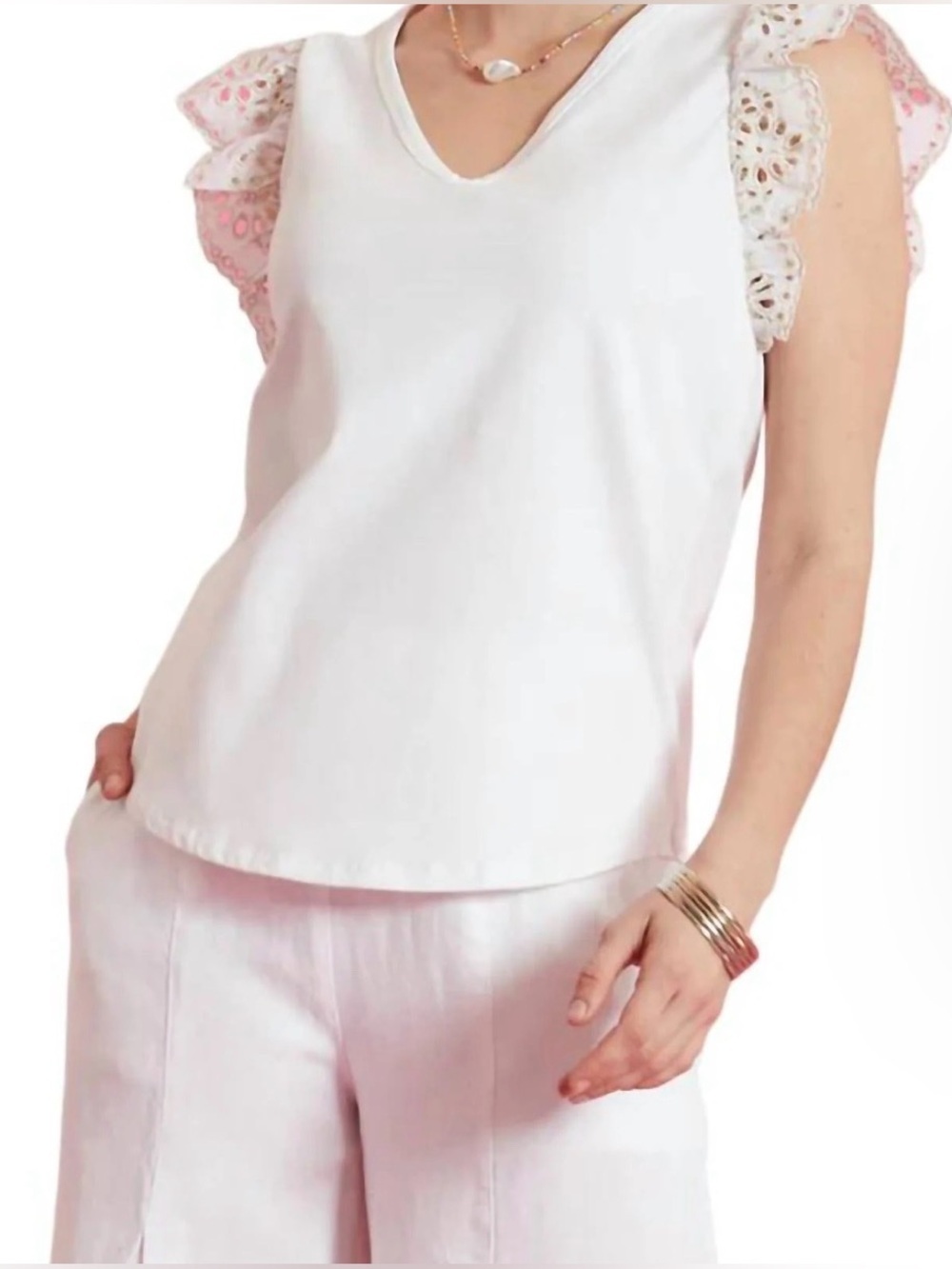 Tyler Boe Erin Eyelet Sleeve Tee Top